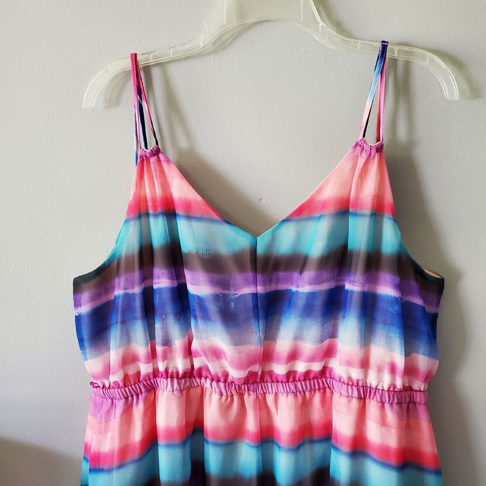 Lane Bryant Size 18/20 Watercolor Chiffon Strappy Striped Colorful Maxi Dress - Picture 9 of 14